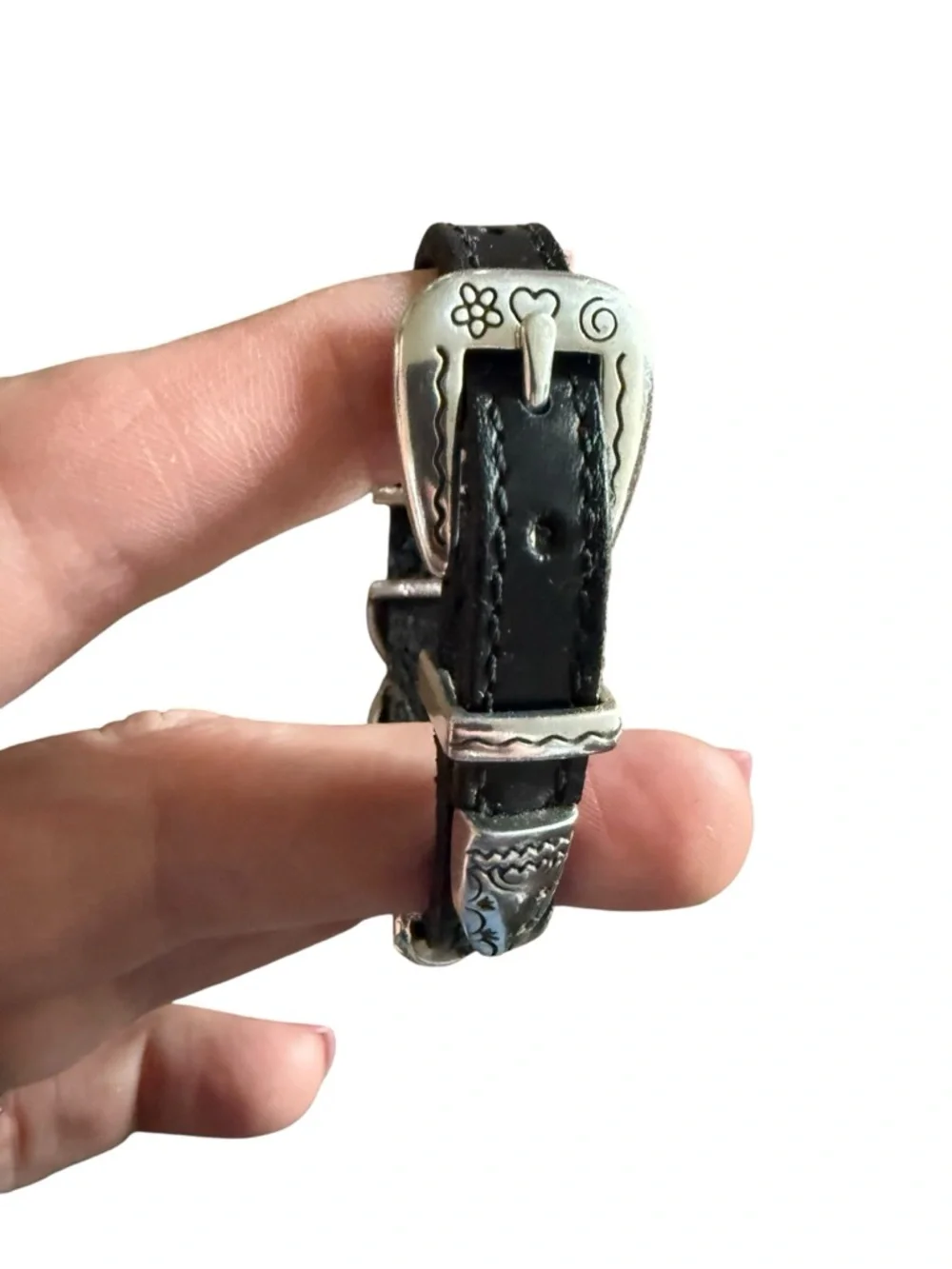 Brighton Black Leather Boho Western Bracelet with Silver-Tone Accents